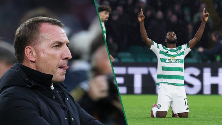 Brendan Rodgers looks frustrated after Celtic concede to Braga, Kelechi Iheanacho celebrates before his Celtic goal is disallowed for handball