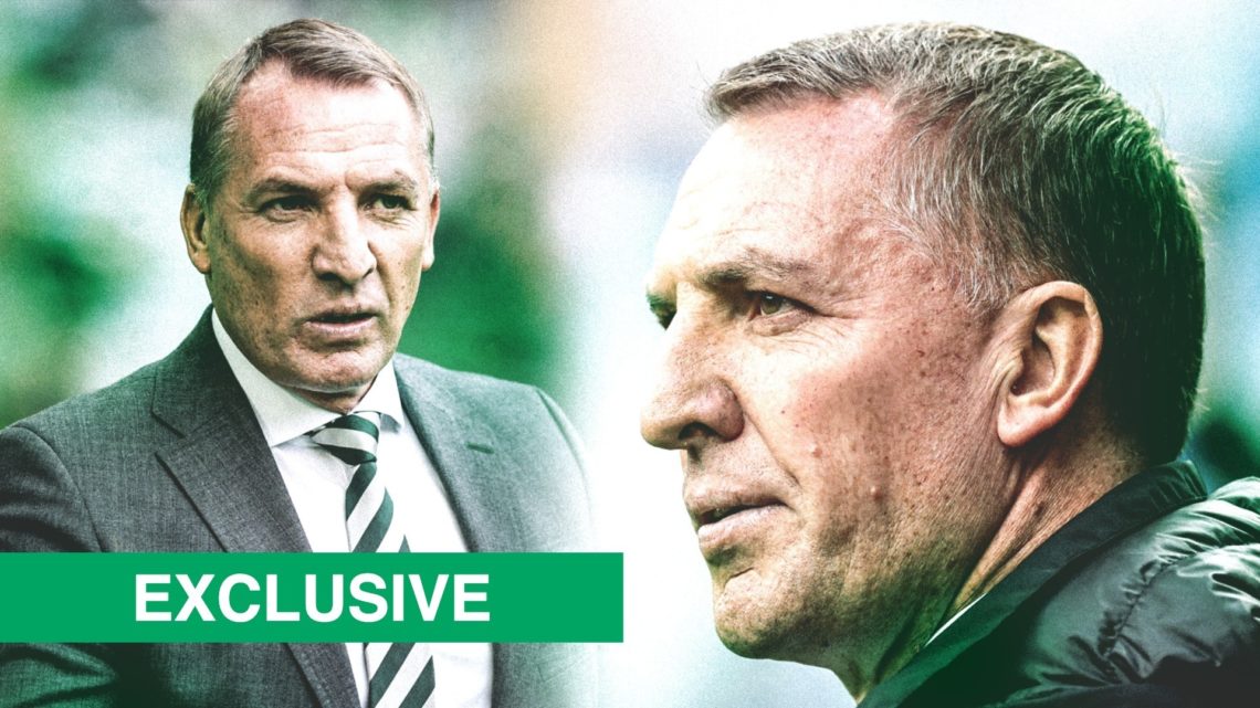 Split image of Brendan Rodgers left and right at Livingston Celtic Park clash and Ibrox for Rangers game