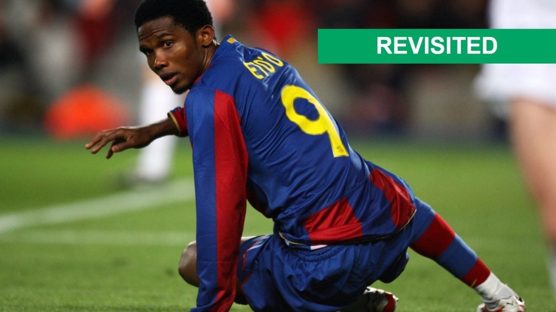 Samuel Eto'o in action for Barcelona vs Celtic in the Champions League