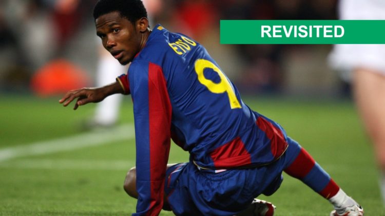 Samuel Eto'o in action for Barcelona vs Celtic in the Champions League