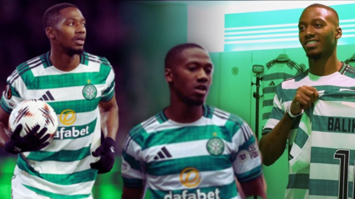 Michel-Ange Balikwisha runs back with the ball during Celtic vs Sturm Graz, Michel-Ange Balikwisha on the ball against Rangers, Michel-Ange Balikwi...
