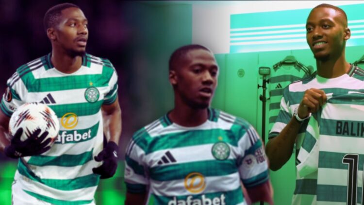 Michel-Ange Balikwisha runs back with the ball during Celtic vs Sturm Graz, Michel-Ange Balikwisha on the ball against Rangers, Michel-Ange Balikwi...