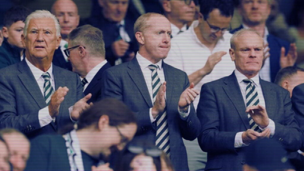 The Celtic board attend the final game of the season against St Mirren in the Scottish Premiership in May 2025