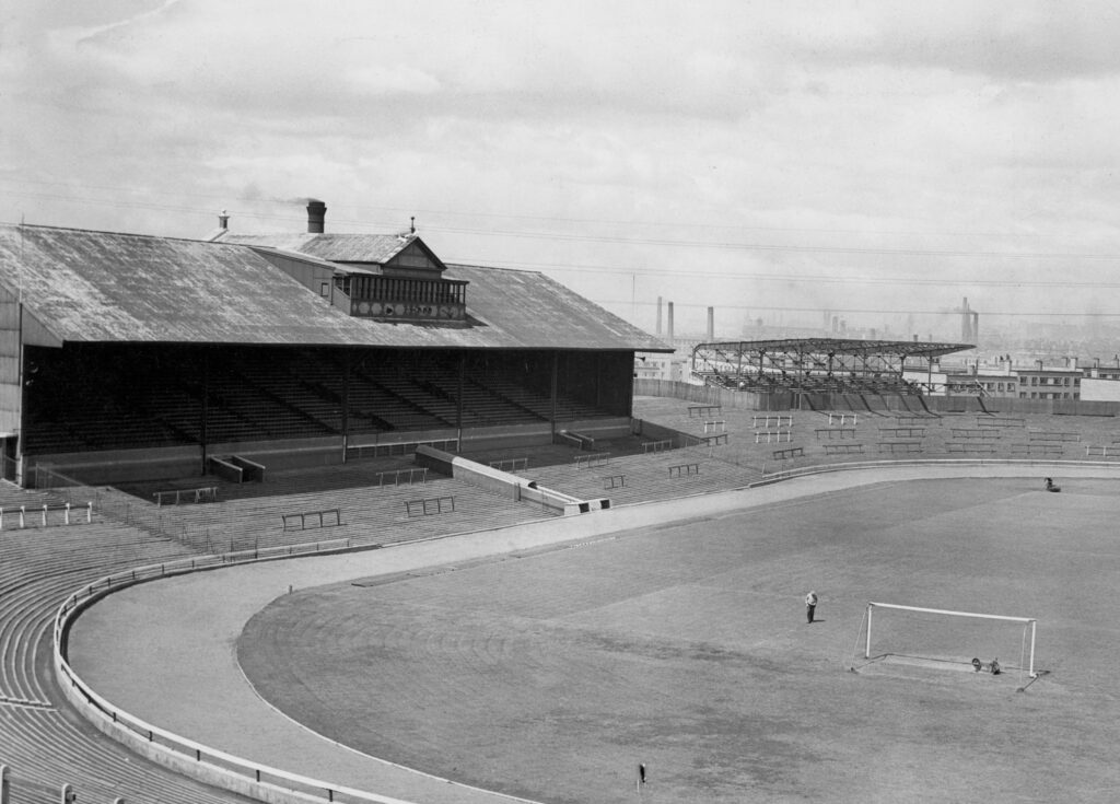 Interior view of Celtic Park, home of Glasgow Celtic football club in Parkhead. May 1962.