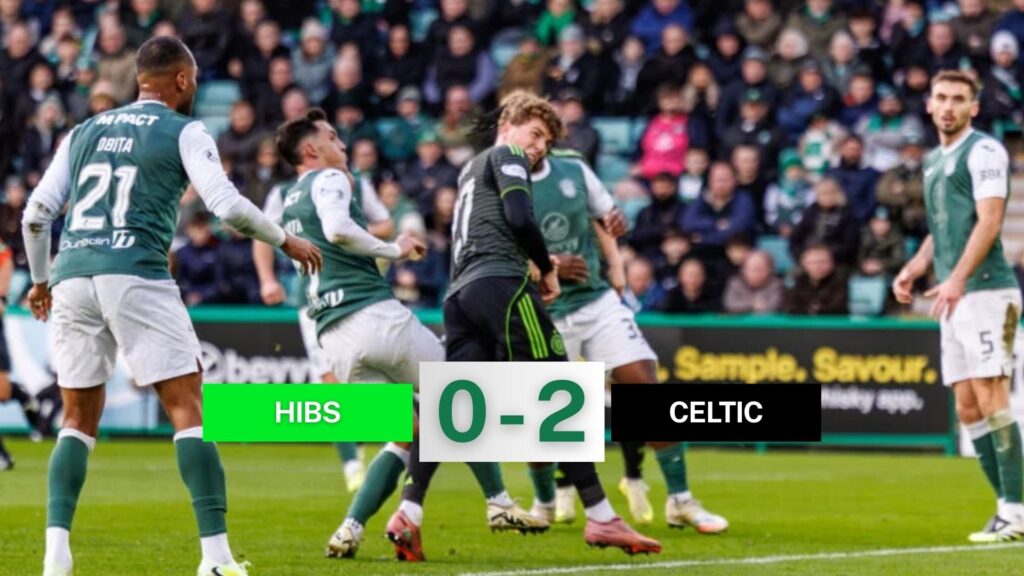Arne Engels scores Celtic's second goal against Hibernian