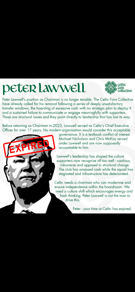 Celtic Fans Collective issue a statement against Peter Lawwell