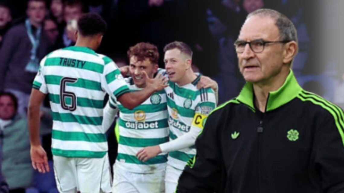 Martin O'Neill watches on during Celtic's Premier Sports Cup semi-final win against Rangers, Callum Osmand celebrates Celtic's third goal against R...