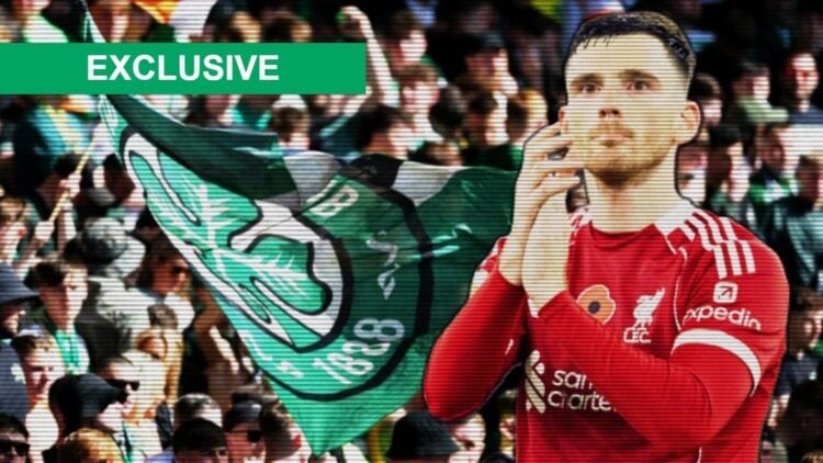 Andy Robertson applauds the Liverpool fans after their win against Aston Villa, Celtic fans hold up a banner and show their support