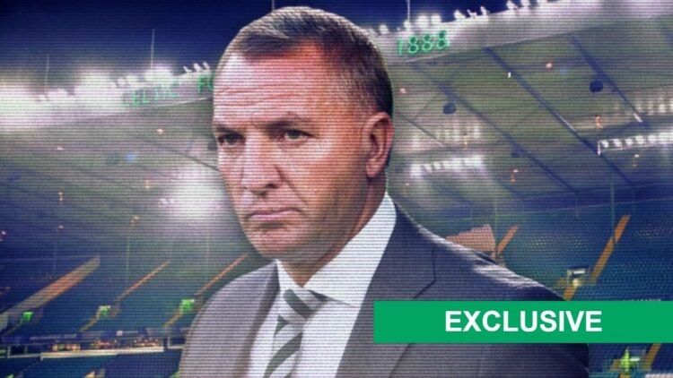 A general view of Celtic Park before a Champions League game, a cutout of Brendan Rodgers looking dejected after Celtic's draw with Kairat Almaty