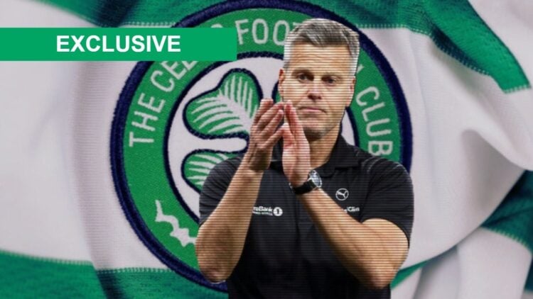 Kjetil Knutsen applauds the Bodo/Glimt fans, a generic view of the Celtic badge