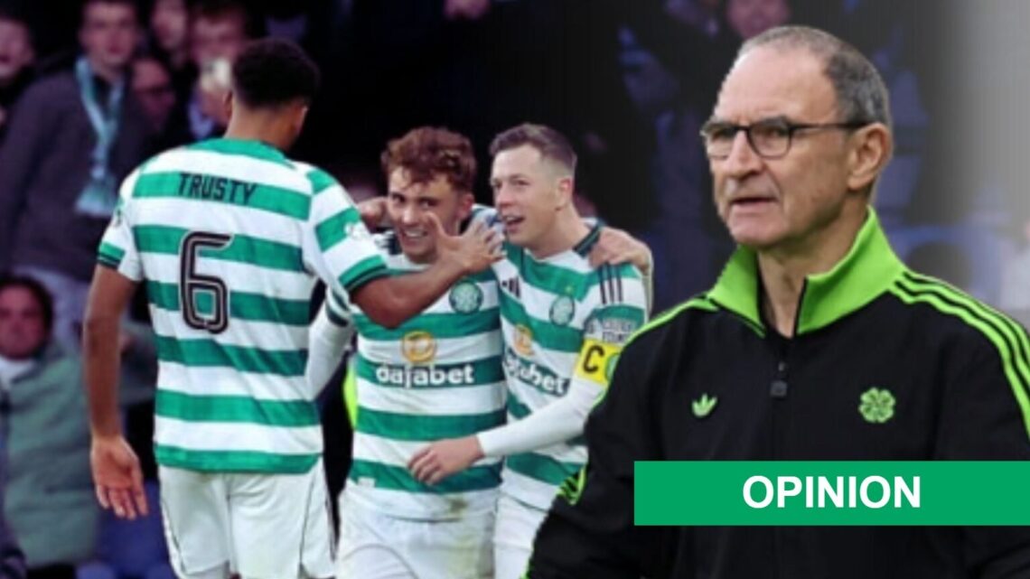 Martin O'Neill watches on during Celtic's Premier Sports Cup semi-final win against Rangers, Callum Osmand celebrates Celtic's third goal against R...
