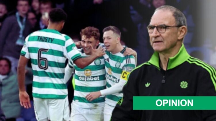 Martin O'Neill watches on during Celtic's Premier Sports Cup semi-final win against Rangers, Callum Osmand celebrates Celtic's third goal against R...