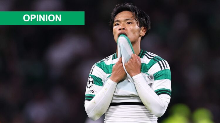Reo Hatate looks frustrated at full time after Celtic 0-0 Kairat Almaty