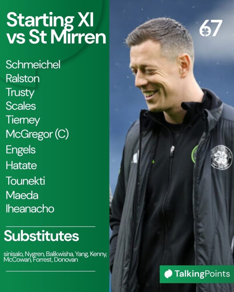 The Celtic starting XI to play against St Mirren on Sunday 14 December, 2025 in the Premier Sports Cup final