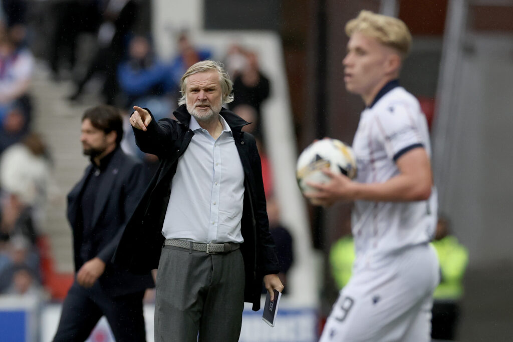 Steven Pressley gives the Dundee players instructions during their game against Rangers