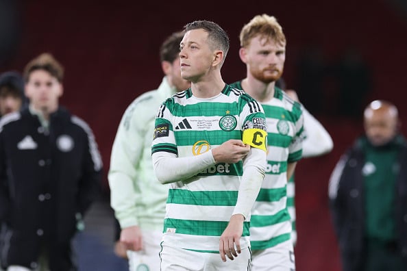 Callum McGregor of Celtic looks dejected after the team's defeat during the Premier Sports Cup Final match vs St Mirren