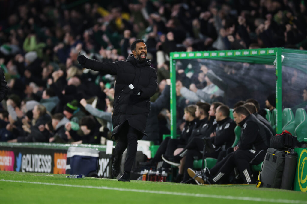 Wilfried Nancy celebrates Benjamin Nygren goal in Celtic v Aberdeen - William Hill Premiership