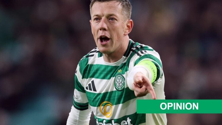 Callum McGregor provides instructions to his Celtic teammates in the Europa League game against Sturm Graz