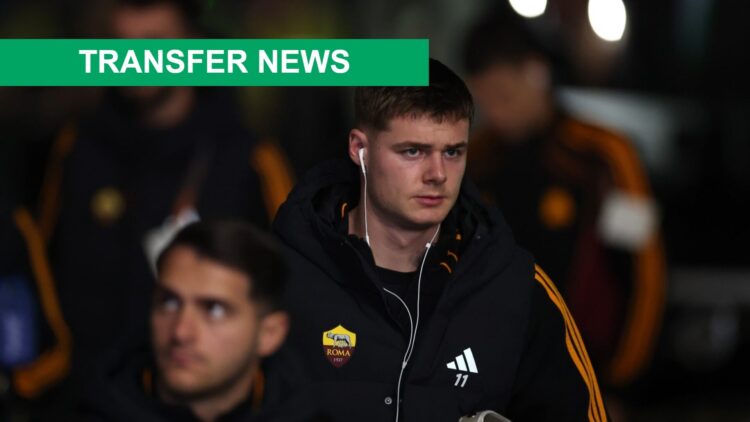 Evan Ferguson arrives at Celtic Park before the Roma Europa League game