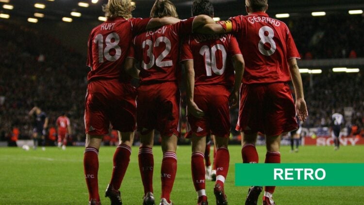 Liverpool's Luis Garcia (2R) celebrates with Bolo Zenden
