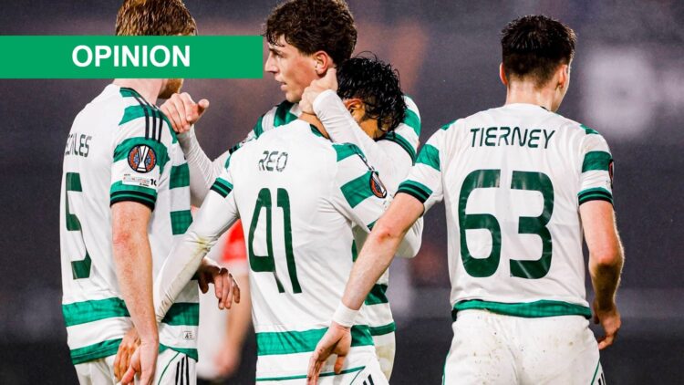 Celtic celebrare their goal against Feyenoord in the Europa League