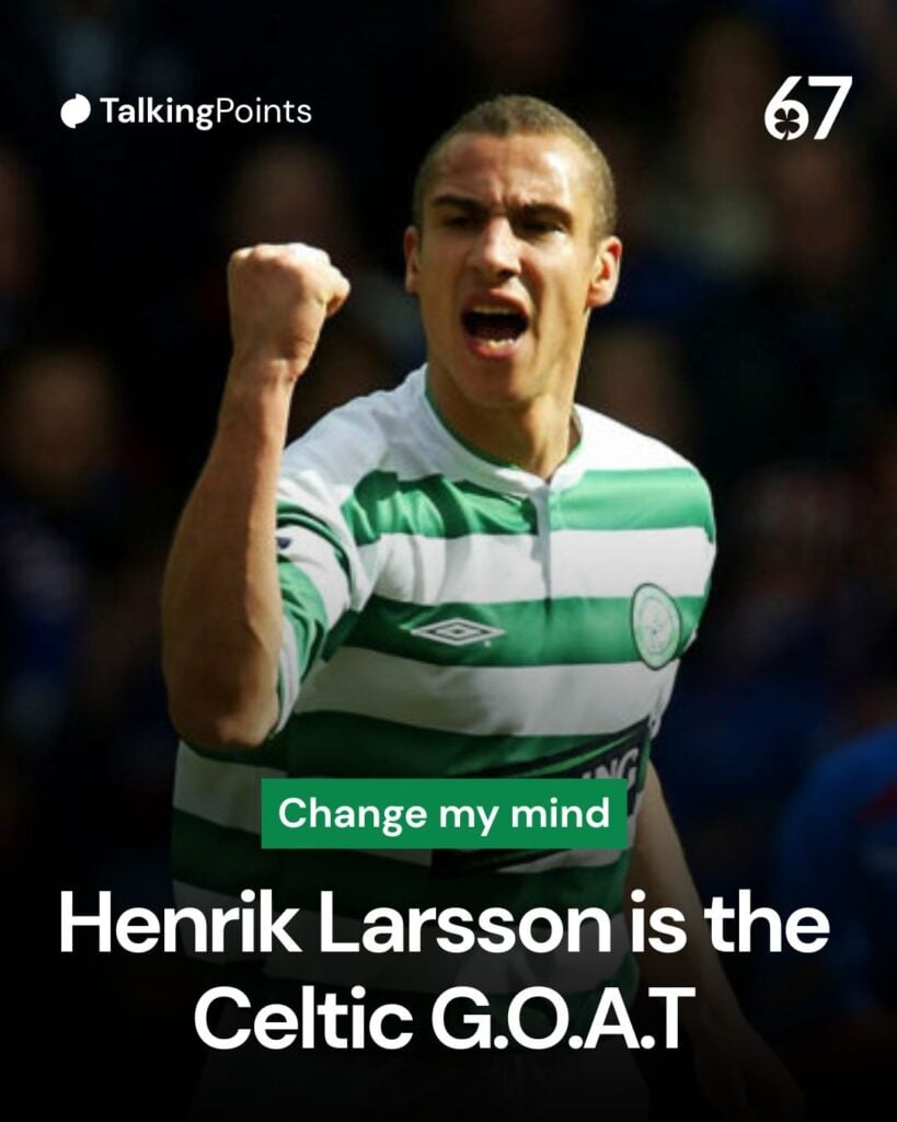 Henrik Larsson celebrates scoring a goal for Celtic in their Scottish Premiership clash