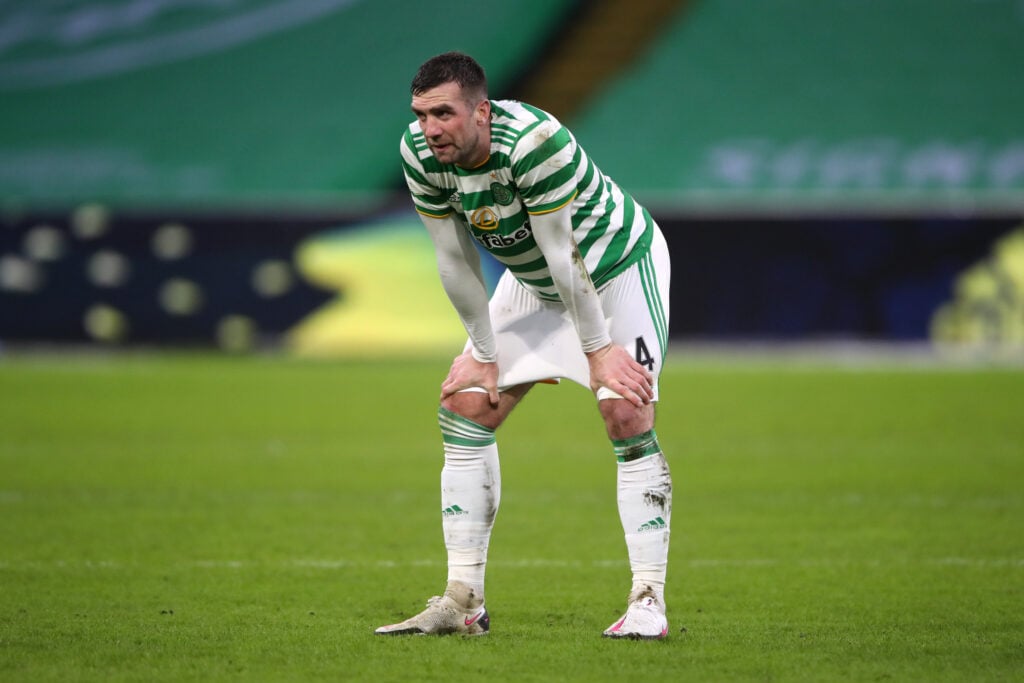 Shane Duffy reacts during Celtic vs St Mirren