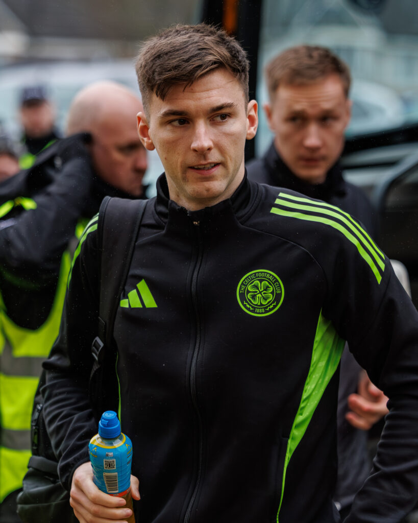 Kieran Tierney of Celtic arriving at the ground ahead of kick off in the William Hill Premiership match between Livingston and Celtic