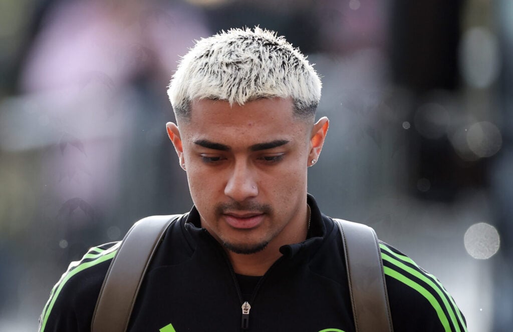Julian Araujo of Celtic arrives prior to during the Premier League match between Celtic and Dundee United at Celtic Park on January 10, 2026.