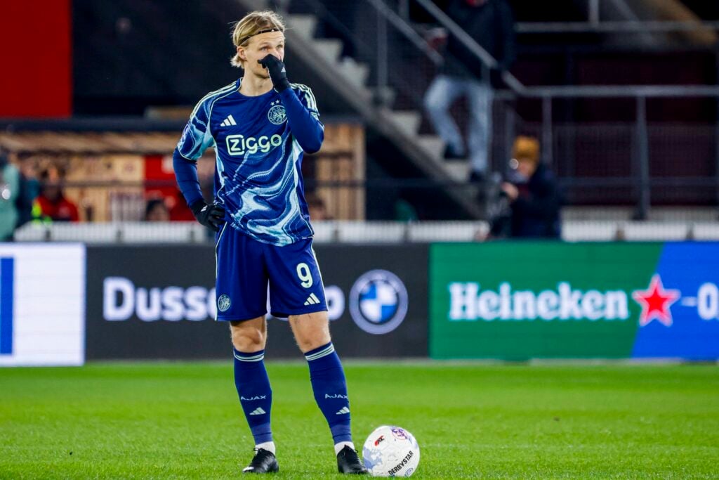 Kasper Dolberg looks on during Ajax's humiliating defeat to AZ Alkmaar in the Dutch KNVB Beker cup.