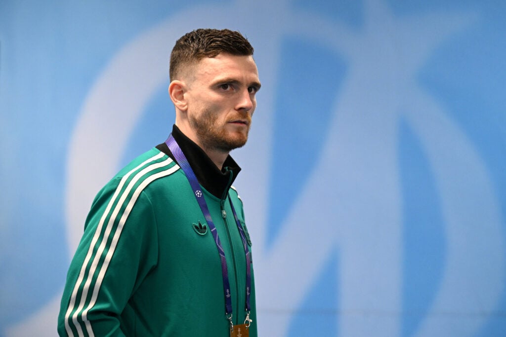 Andrew Robertson of Liverpool arrives at the stadium prior to the UEFA Champions League 2025/26 League Phase MD7 match between Olympique de Marseille and Liverpool