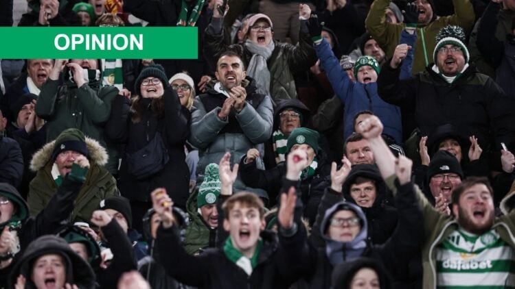 Celtic fans cheer on the side against Roma in the Europa League