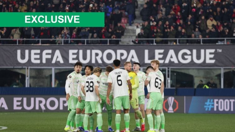 The Celtic team gather together ahead of kick off at the UEFA Europa League