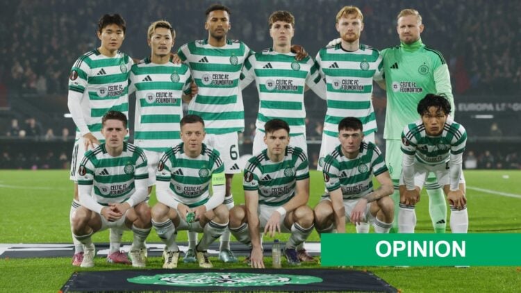The Celtic squad pose for a photo before the Europa League game against Feyenoord
