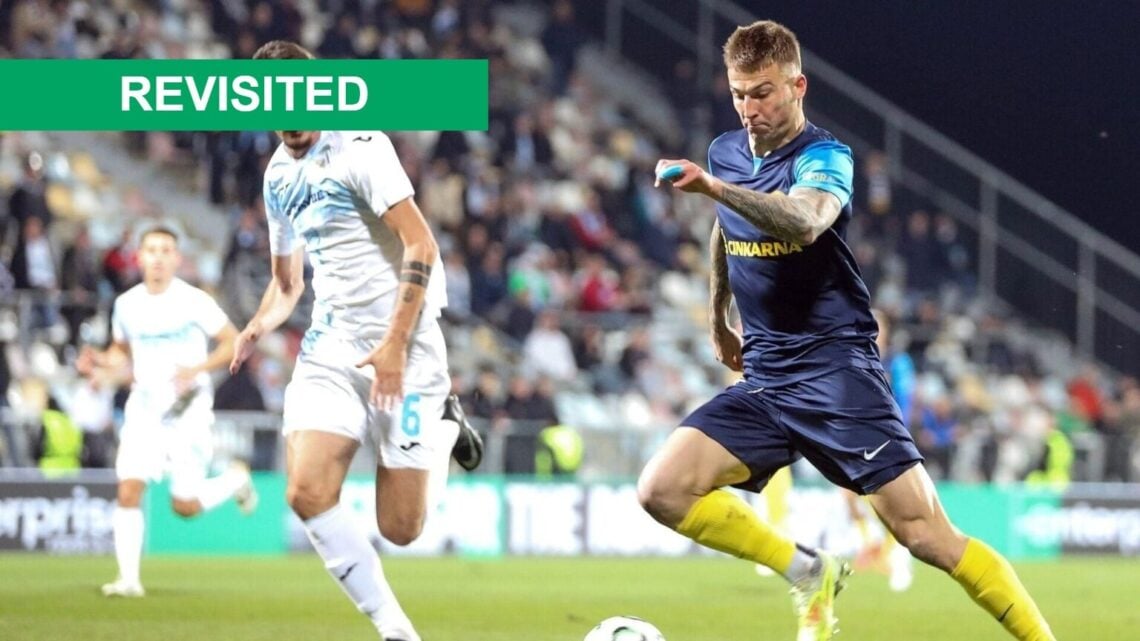 Franko Kovacevic of Celje is chased by Stjepan Radeljić of HNK Rijeka