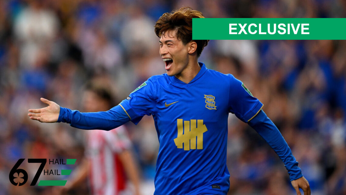 Celtic hero Kyogo Furuhashi in action for Birmingham City.
