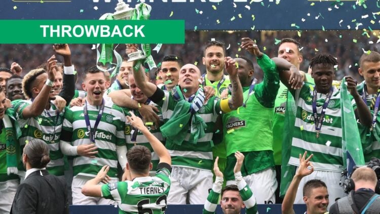 Scott Brown of Celtic lifts the trophy during the William Hill Scottish Cup Final between Celtic and Aberdeen