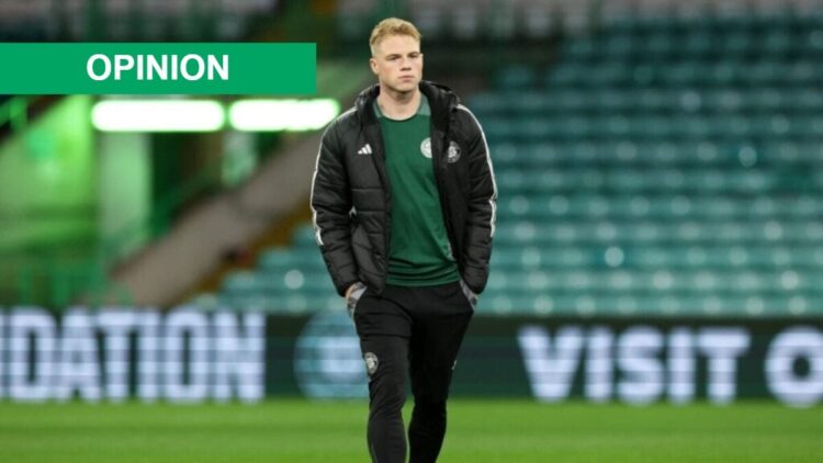 Stephen Welsh of Celtic looks on during a pitch inspection prior to the William Hill Premiership match between Celtic FC and Dundee FC