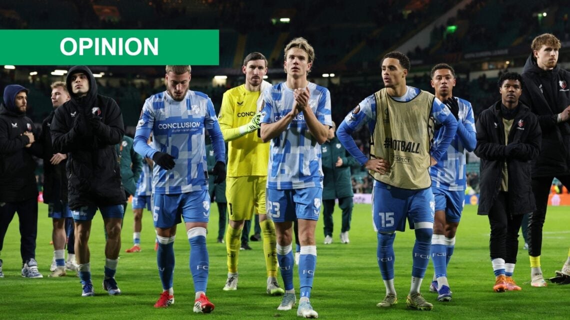 The FC Utrecht players acknowledge the fans after their loss against Celtic