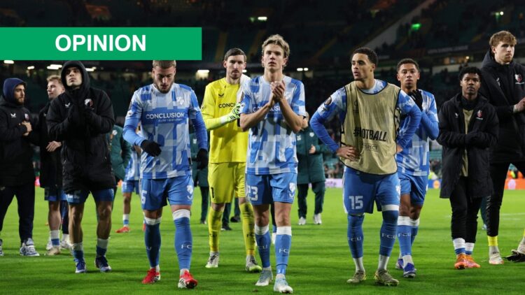 The FC Utrecht players acknowledge the fans after their loss against Celtic