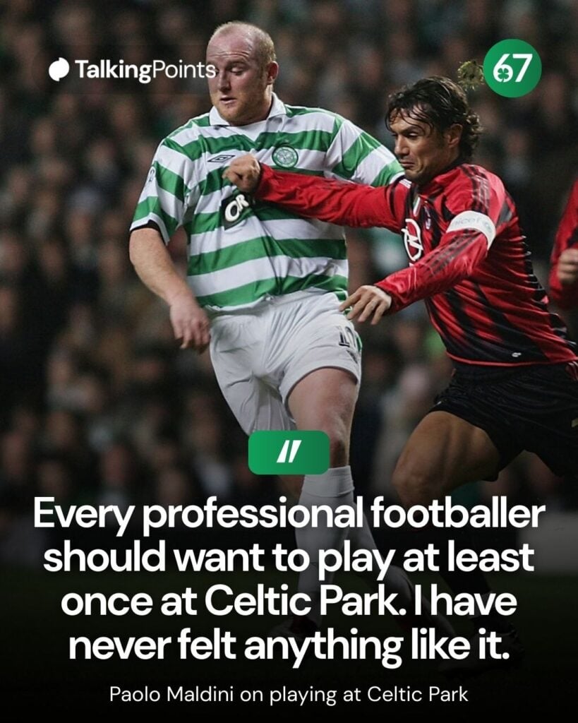 John Hartson of Celtic battles with Paolo Maldini of AC Milan during the UEFA Champions League Group F match