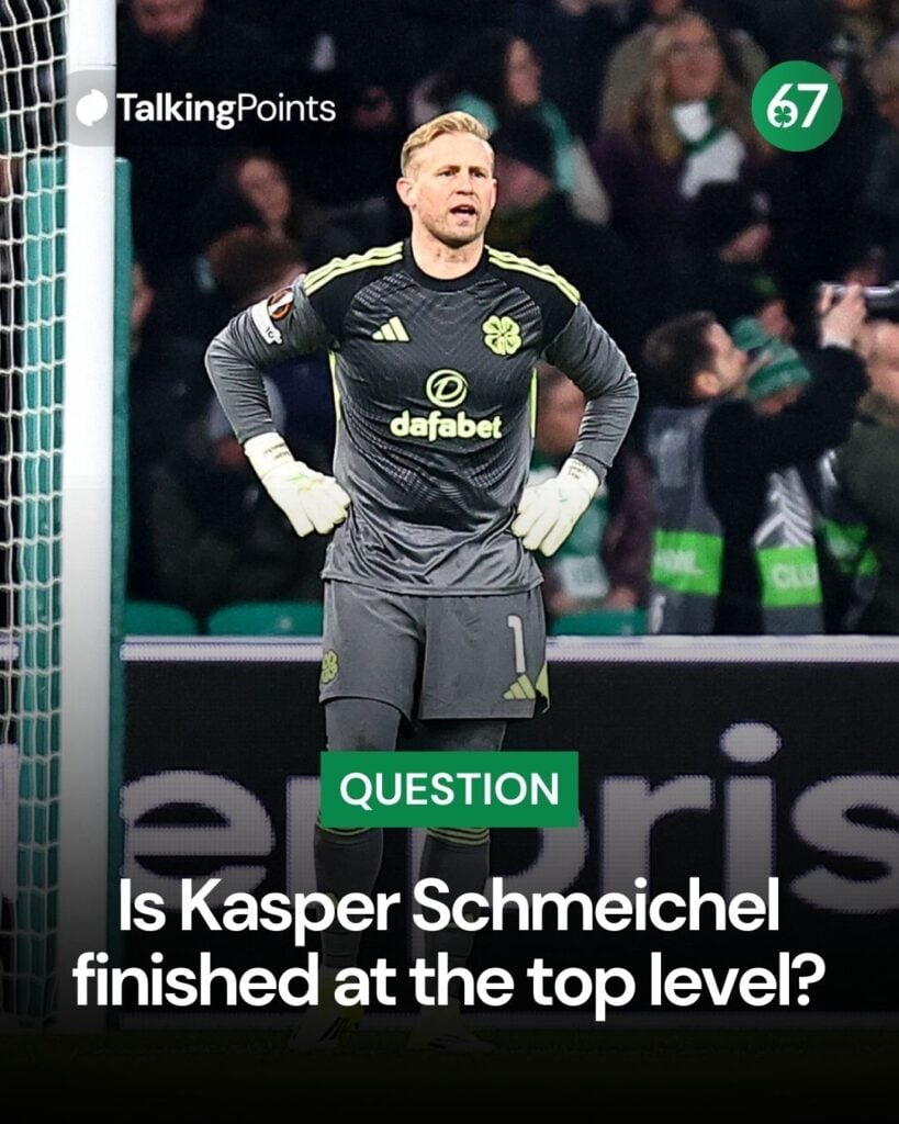 Kasper Schmeichel of Celtic looks dejected during the UEFA Europa League 2025/26 Knockout Play-off First Leg match between Celtic FC and VfB Stuttgart