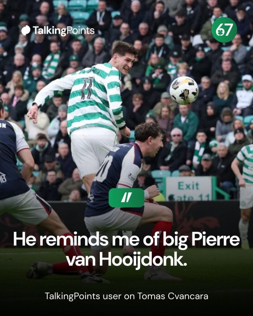 Tomas Cvancara heads home his first Celtic goal against Falkirk