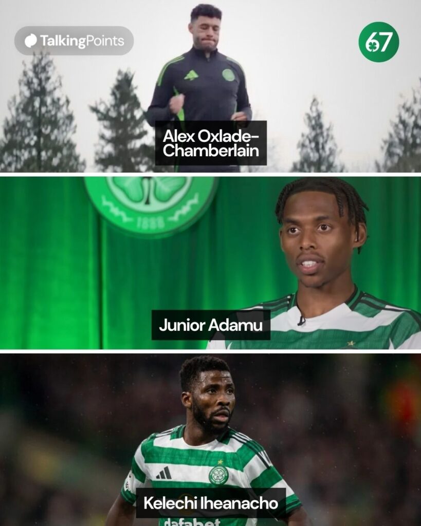 Alex Oxlade-Chamberlain, Junior Adamu and Kelechi Iheanacho all in action for Celtic