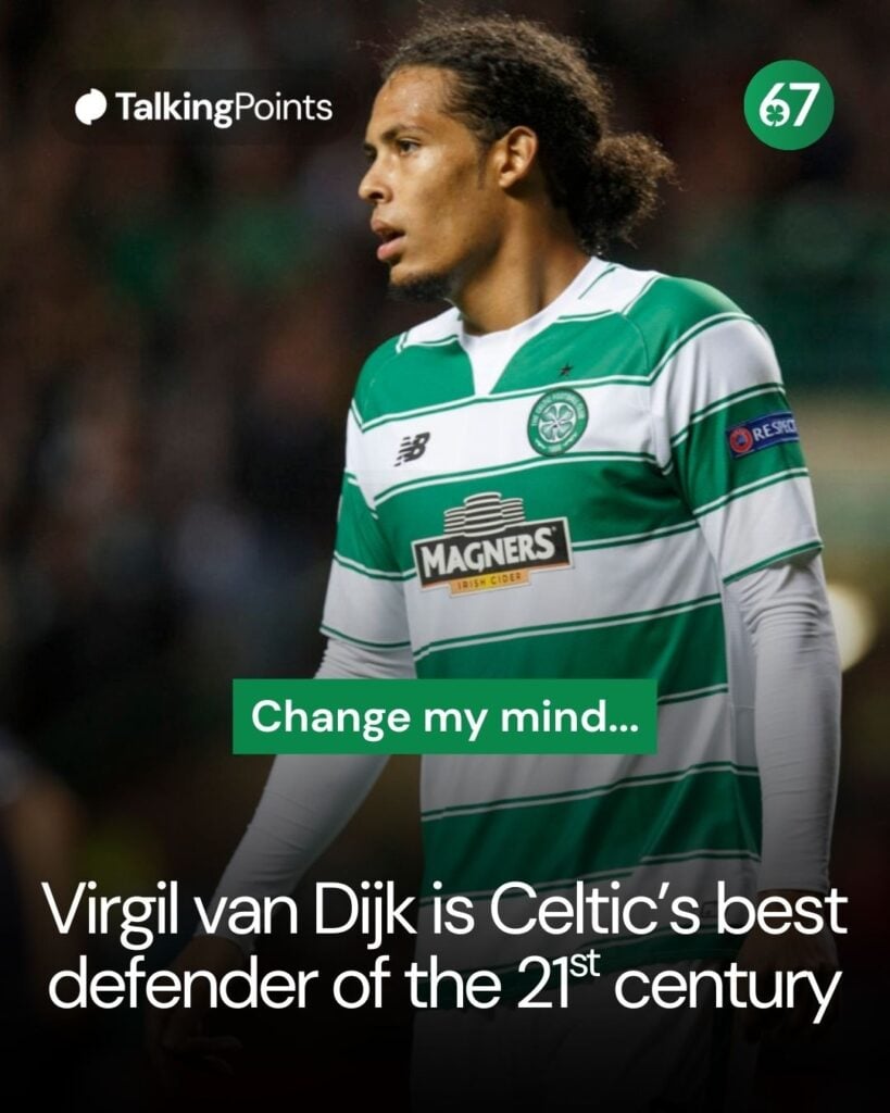 Virgil van Dijk in action for Celtc during a Champions League play-off against Malmo