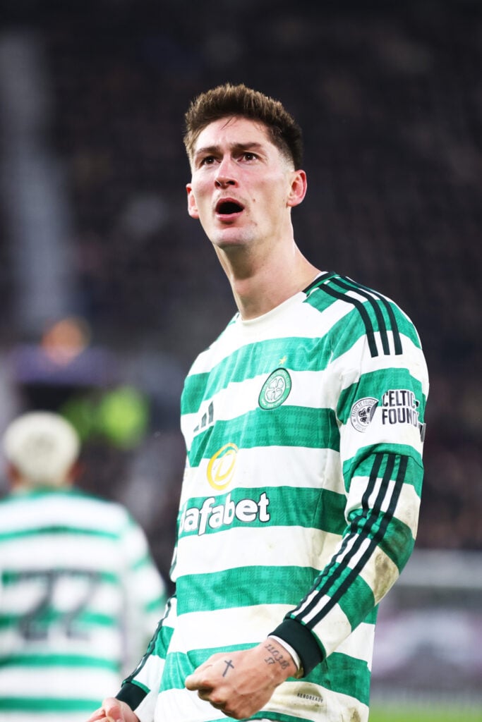 Tomas Cvancara of Celtic celebrates during the William Hill Premiership match between Heart of Midlothian and Celtic