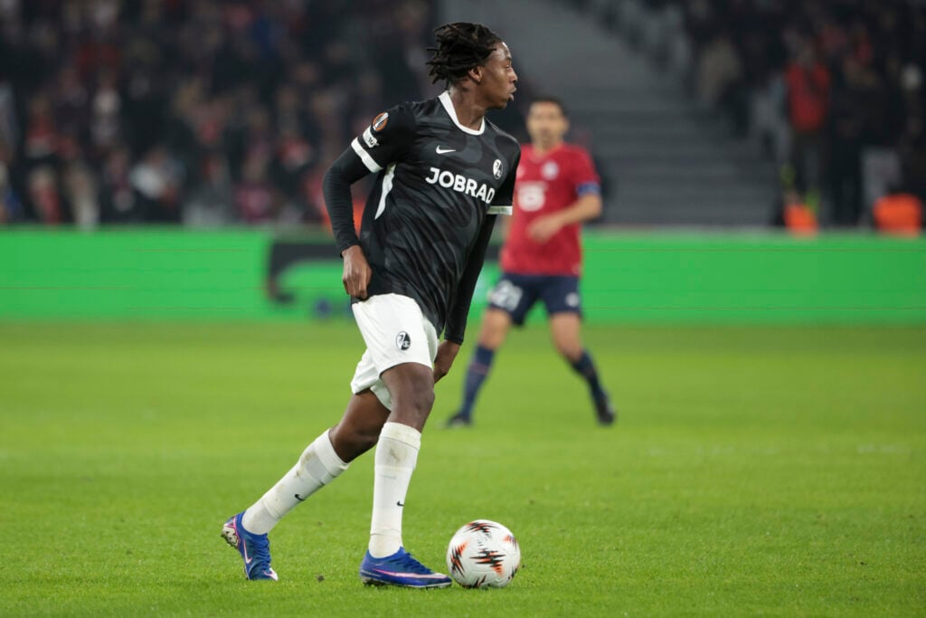 Junior Adamu of SC Freiburg during the UEFA Europa League 2025/26 League Phase MD8 football match between Lille OSC (LOSC) and SC Freiburg