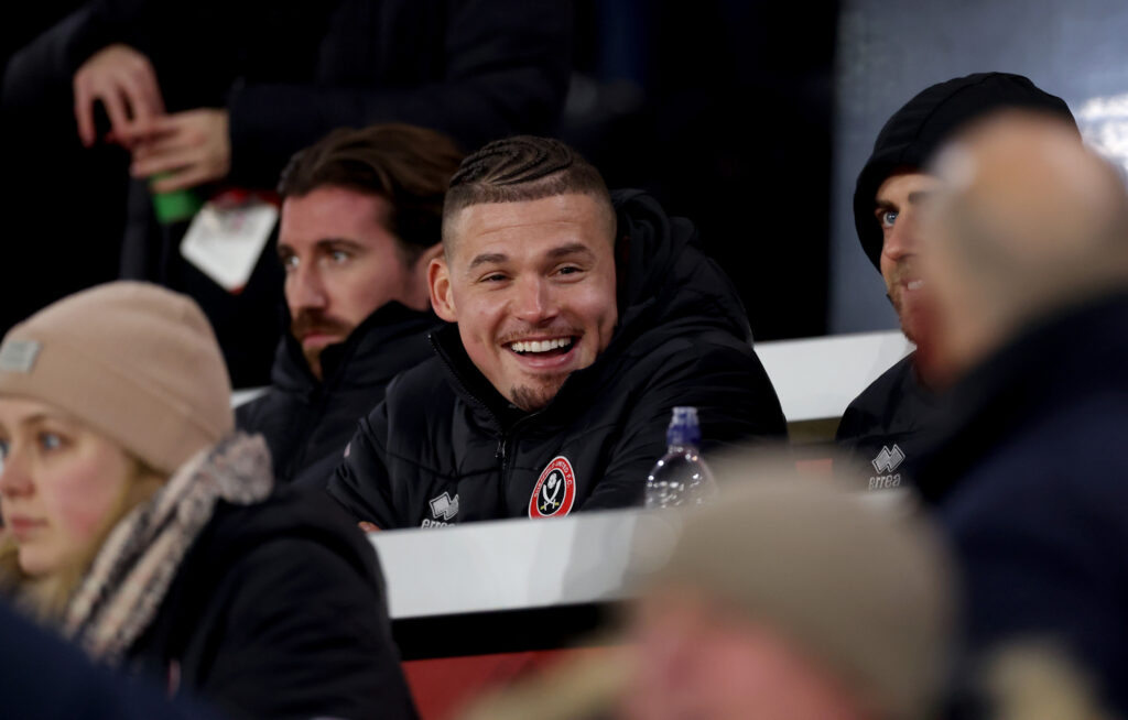 Kalvin Phillips looks on during Sheffield United's Championship clash against Oxford United.