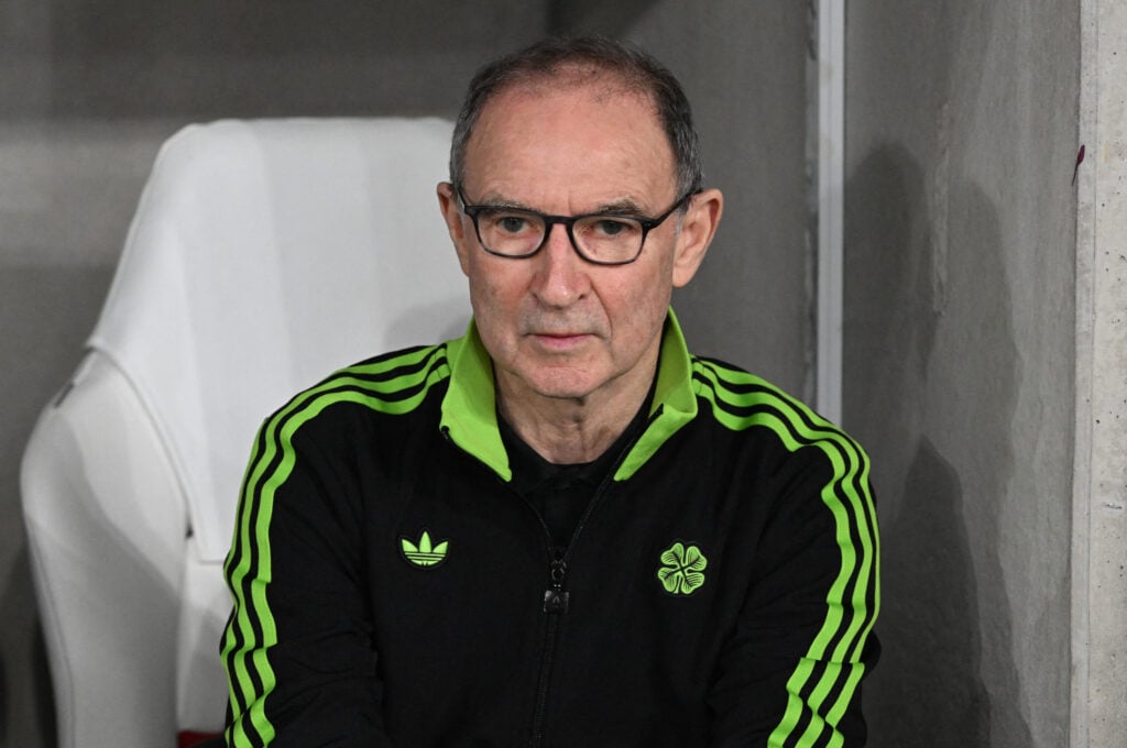 Celtic's Northern Ireland coach Martin O'Neill looks on prior to the start of the UEFA Europa League knockout round playoff second leg football match VfB Stuttgart v Celtic