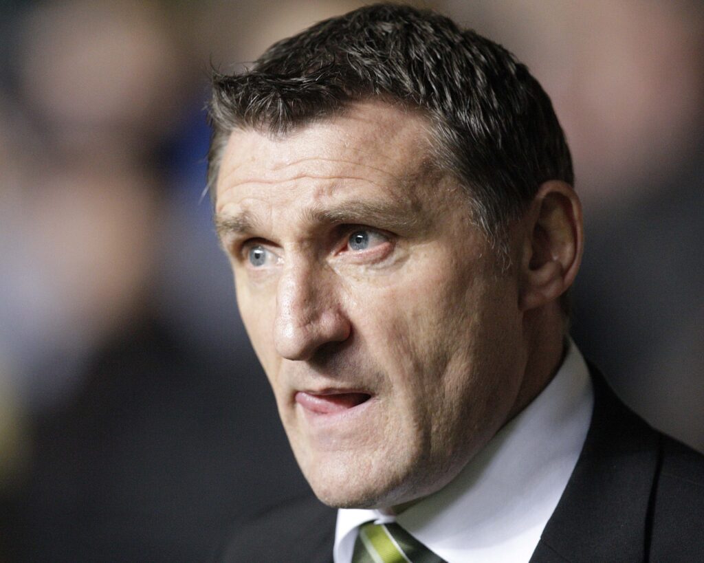 Celtic's manager, Tony Mowbray watches h
